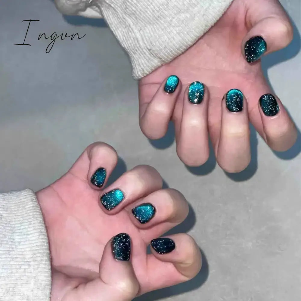 24pcs detachable cat eyes red wine false nails with glue full cover ballet square almond shiny acrylic press on fake nails tips