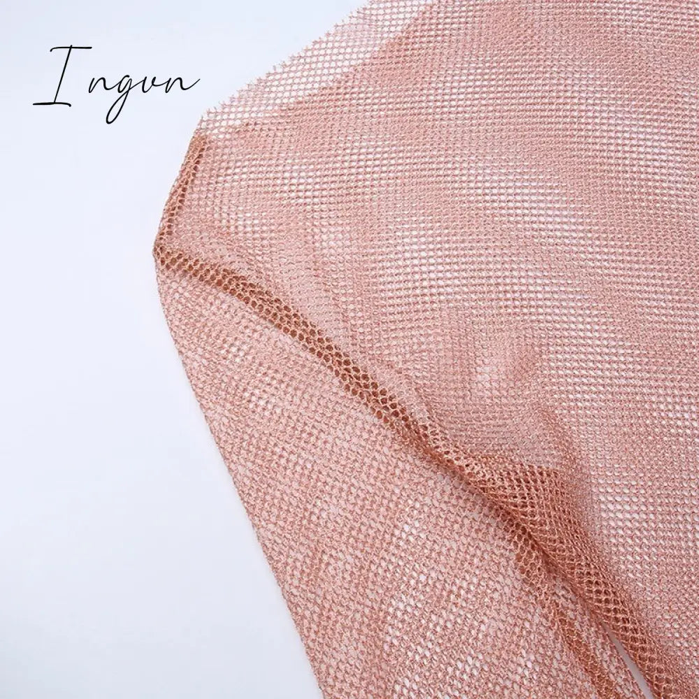 Ingvn - Round Collar See Through Dress Women Sexy Long Sleeve Elegant Female Clubwear Solid Mesh Tassel White Feather Mini Dress