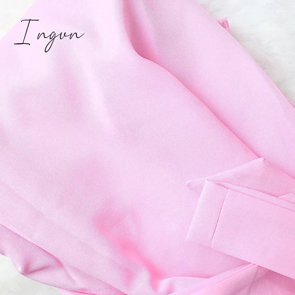 Ingvn - Women Dress Bare Shoulder Waist Belt Long A Line Pleated Orange Casual Fashion Female Ladies Elegant New Autumn Summer Robes