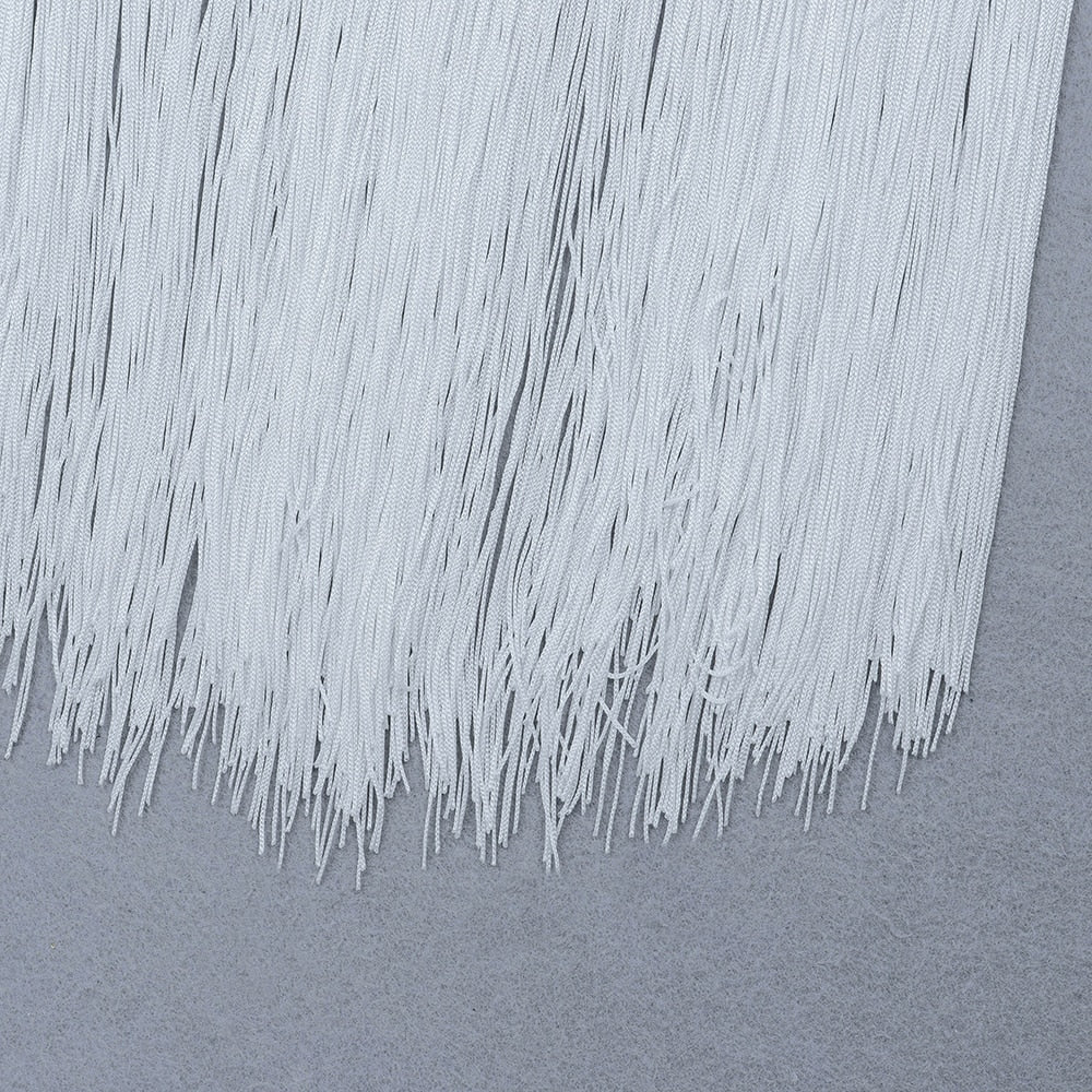 High Quality White Sleeveless Tassel Hollow Out Bodycon Rayon Bandage Dress Evening Party Sexy Dress
