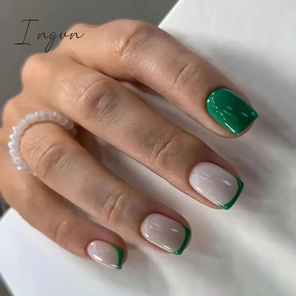 24Pcs French Tip  Press on Nails Short Coffin False Nails Simple Wearable Fake Nails Frosted Full Cover Press on Nail Tips Art