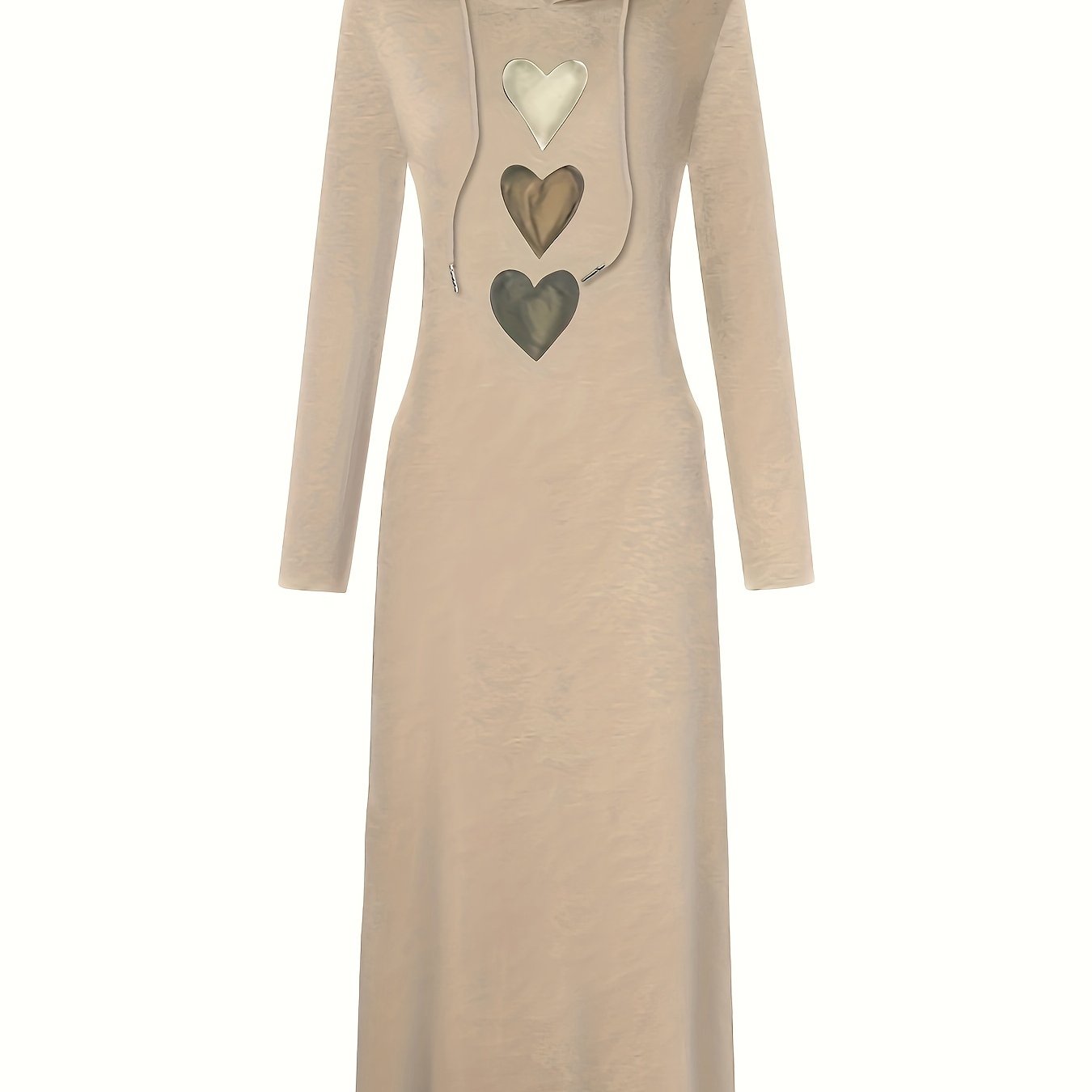 Chic Heart Print Drawstring Hooded Maxi Dress - Women's Casual Long Sleeve Fall & Winter Clothing - Soft, Cozy, and Versatile Fashion for Everyday Wear