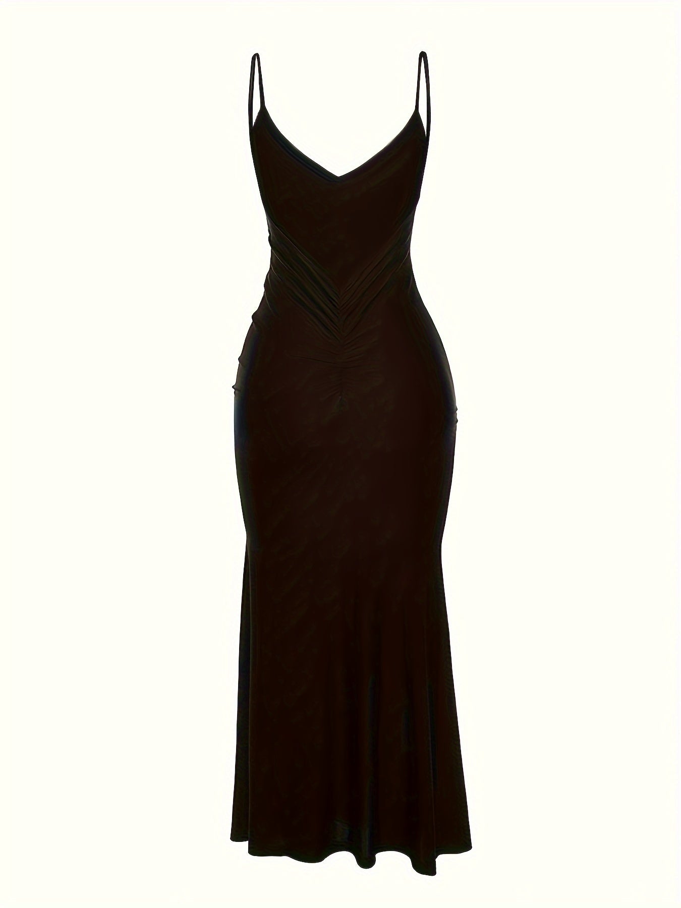 Alluring V Neck Spaghetti Strap Backless Dress - Seamless Solid Bodycon for Night Out - Fashionable Womens Clubbing Gown