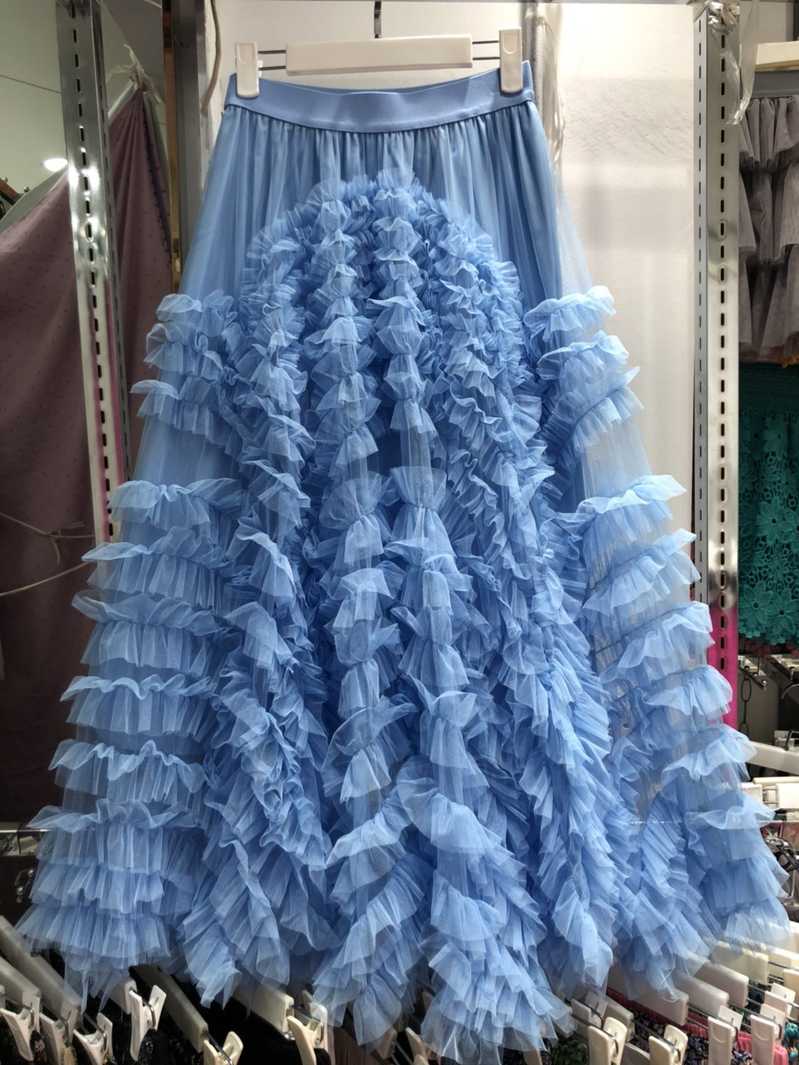 Niche Irregular Mesh Heavy Industry Large Swing Long Skirt Women's Slim Hip Covering Gorgeous Fairy Dream Pink Cake Skirt