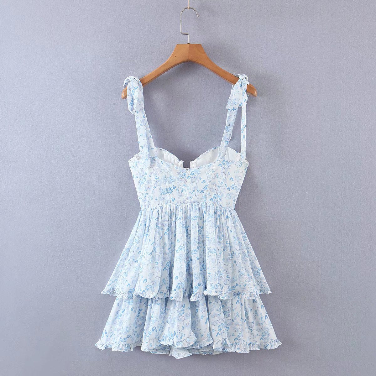 Fashion Women Spaghetti Strap Ruffle Cake Chiffon Dress Sexy Ladies Floral Print Holiday Party Mini Dress Summer Robe