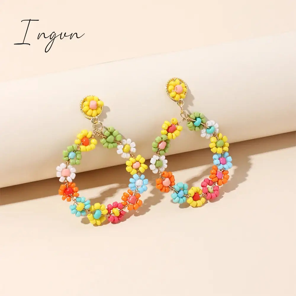 New Fashion Boho Colorful Beaded Flower Earrings for Women Exquisite Copper Needle Earrings Sweet Party Jewelry Holiday Gifts