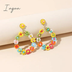 New Fashion Boho Colorful Beaded Flower Earrings for Women Exquisite Copper Needle Earrings Sweet Party Jewelry Holiday Gifts