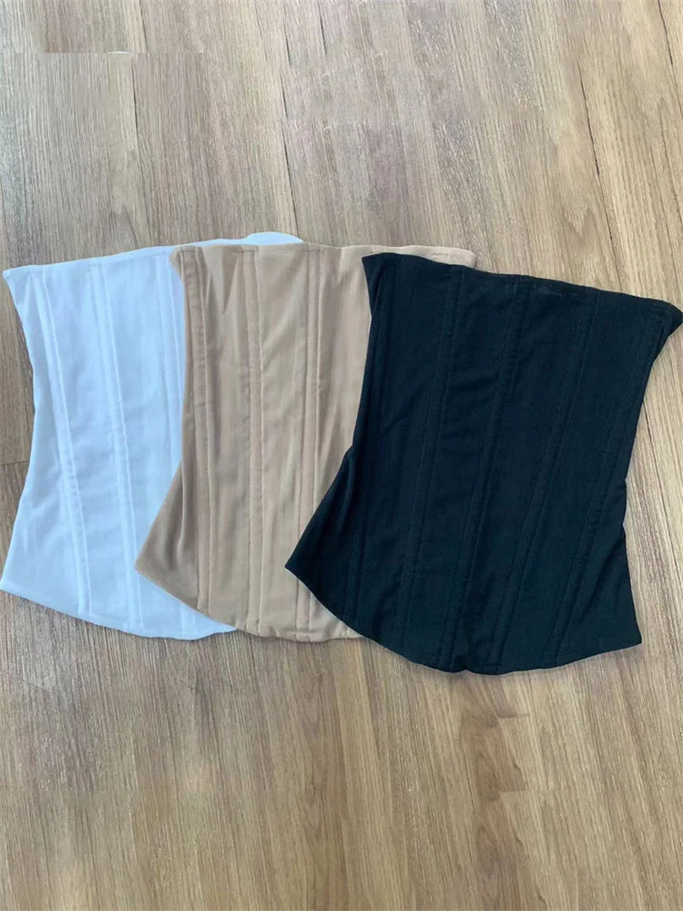 Mesh Backless Summer Vest Female Elegant Luxury Patchwork Strapless Solid Slim Streetwear Inner Sexy Y2k Tank Top Women's