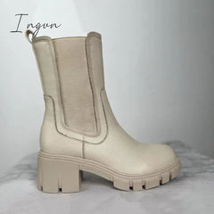Ingvn - Women's Fashion Slip On Mid Calf Chelsea Boots