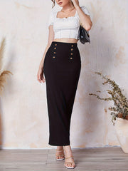 Double Breasted Split Back Skirt, Elegant Solid Bodycon Maxi Skirt, Women's Clothing