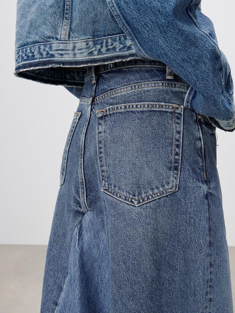 Voguable  denim skirt  spring new women's clothing Versatile fashion high waist contrast color patchwork casual denim skirt series