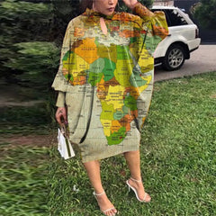 Ingvn - Autumn Fashion Streetwear Women Loose Dress Casual Printed Long Sleeves Sexy Hollow Out O Neck Irregular Dresses Elegant Women's