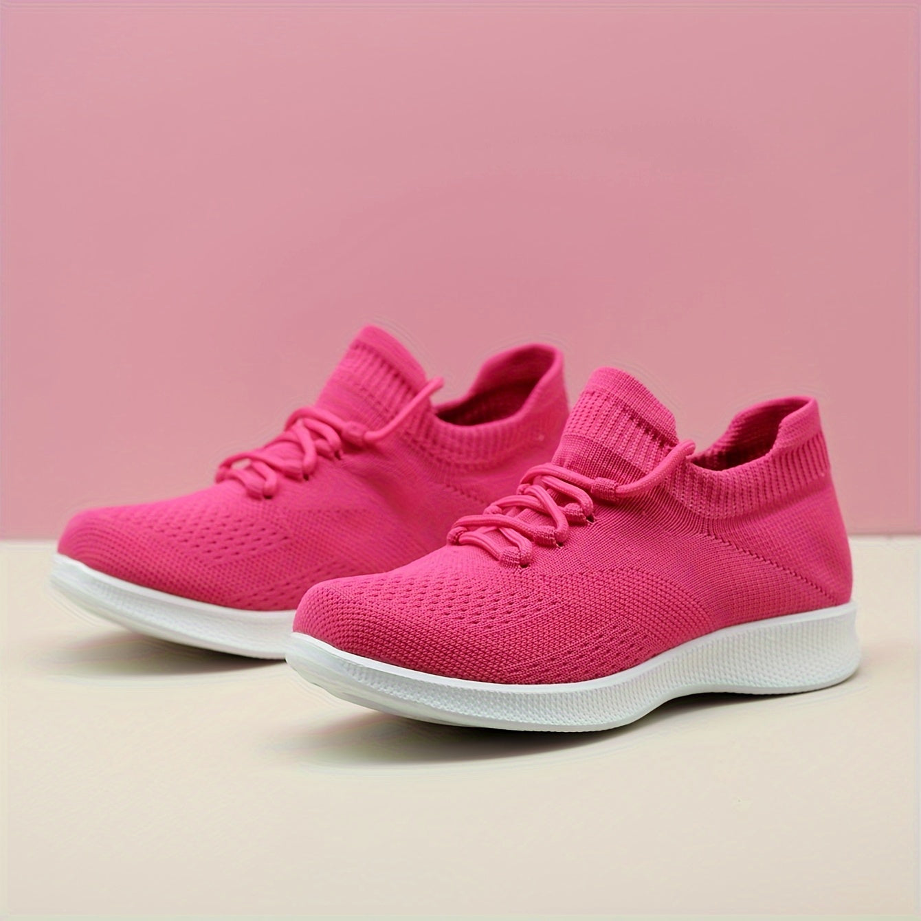 Women's Breathable Knit Sneakers, Casual Lace Up Outdoor Shoes, Comfortable Low Top Shoes plus size