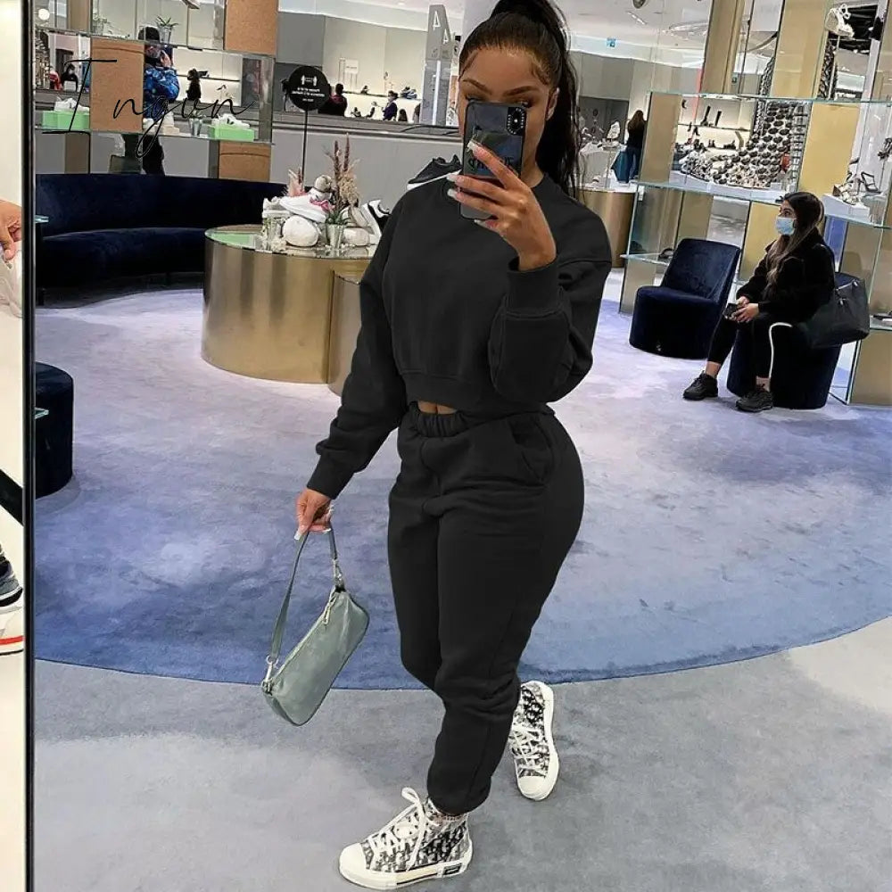Ingvn - Women Tracksuit Set Jogger Matching Sets Lounge Wear Autumn Winter Sweatsuits for Women Sport Suit Set Two Piece Outfits Casual