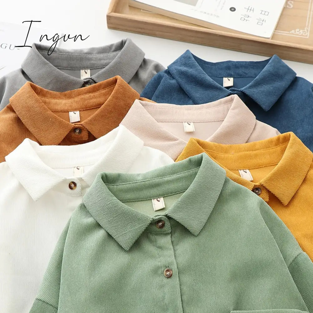 Ingvn - Corduroy Shirts Womens Tops And Blouses Long Sleeve Spring Ladies Solid Loose Boyfriend Style Shirt