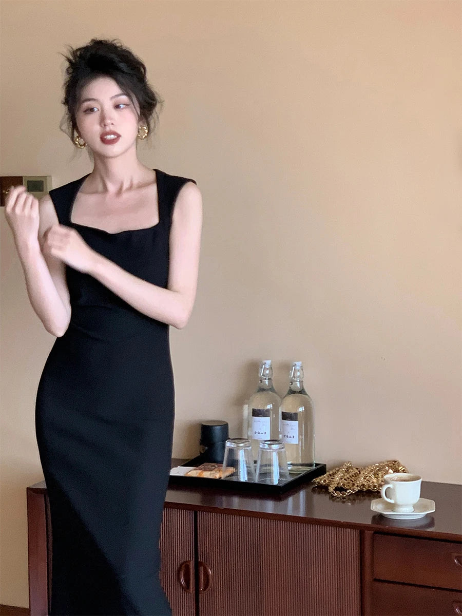 Elegant Fashion Party Bodycon Midi Dresses for Women Summer New Korean Chic Sleeveless Office Casual Pink Female Clothing