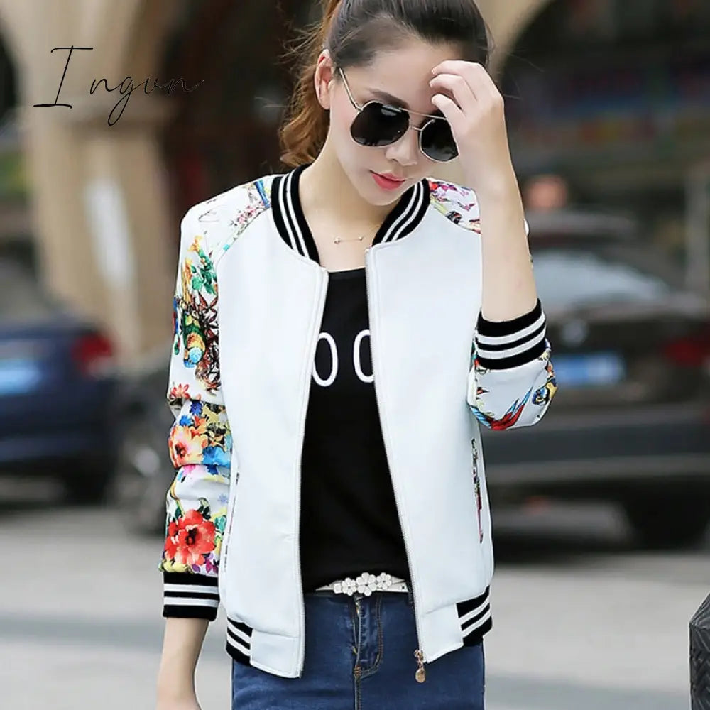 Ingvn - New Fashion Summer Women's Bomber Print Jacket Long Sleeve Basic Jacket Coats Women Casual Thin Slim Female Jackets Clothes