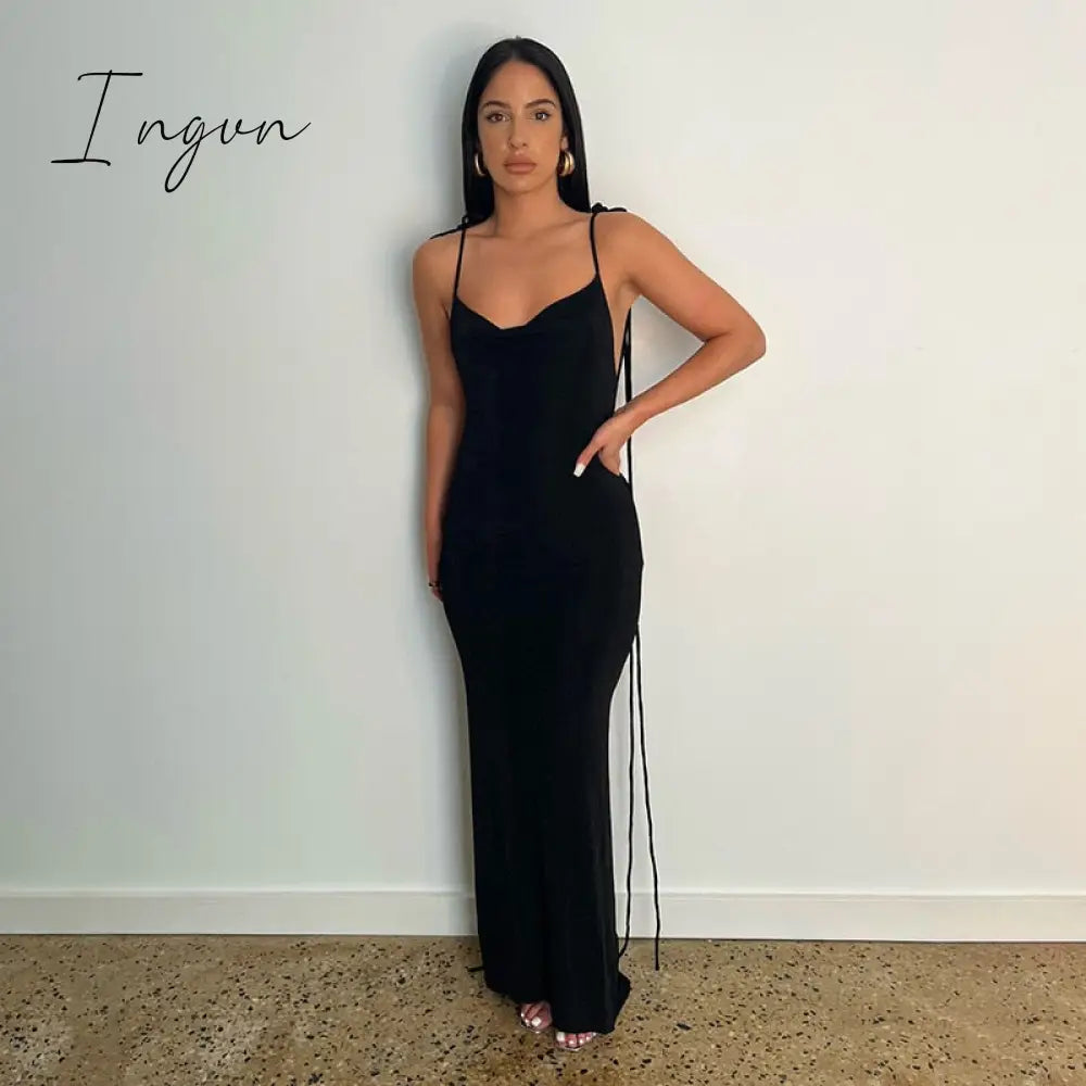 Ingvn - Sexy Hollow Out Corset Maxi Dress Party Dress Women Halter Cut Out  Wrap Split Long Dresses Summer Backless Clubwear Midi Robe