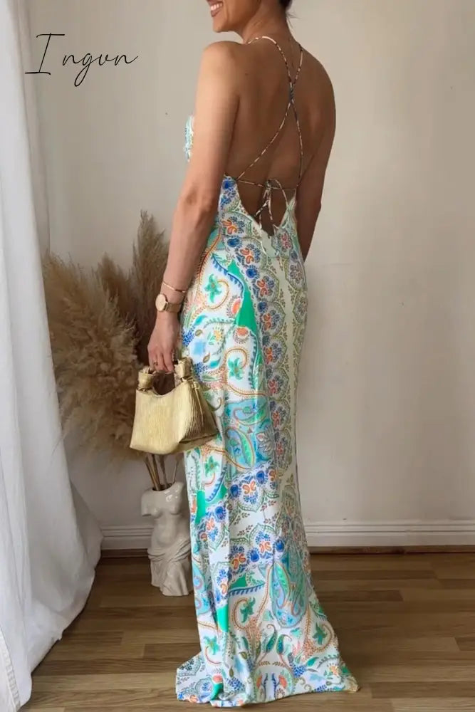 Ingvn - Sexy Bohemian Geometric Printing Halter Printed Dress Dresses