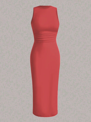 Spring and summer new plain color wrinkled waist vest skirt