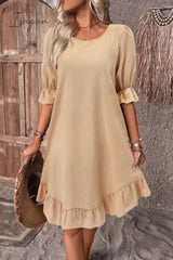Ingvn - Casual Simplicity Solid Asymmetrical O Neck A Line Dresses