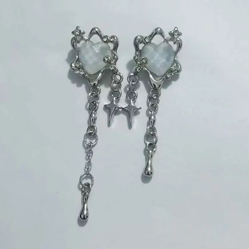 INGVN  Irregular Heart Tassel Star Earrings Women Design Senior Sense of Fashion Personality Earring Y2K Trendy Party Jewelry Gift