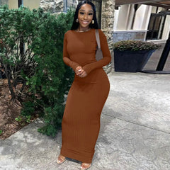Ingvn - Autumn Y2K Clothes Long Sleeve O-Neck Bodycon Maxi Dresses For Women 2023 Club Party Streetwear Elegant Solid Outfits