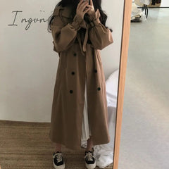 Ingvn - Chic Women Trench Coat Casual Women's Long Outerwear Loose Overcoat Autumn Winter Fashion Double-breasted Windbreaker Femme