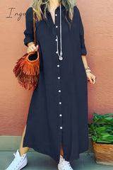 Ingvn - Casual Simplicity Solid Buckle Turndown Collar Shirt Dress Dresses