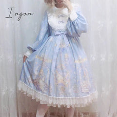 Ingvn - high quality fashion winter outfits aesthetic Kawaii Lolita Style Dress Women Lace Maid Costume Dress Cute Japanese Sweet Dresses Peter Pan Collar One Size For Girls