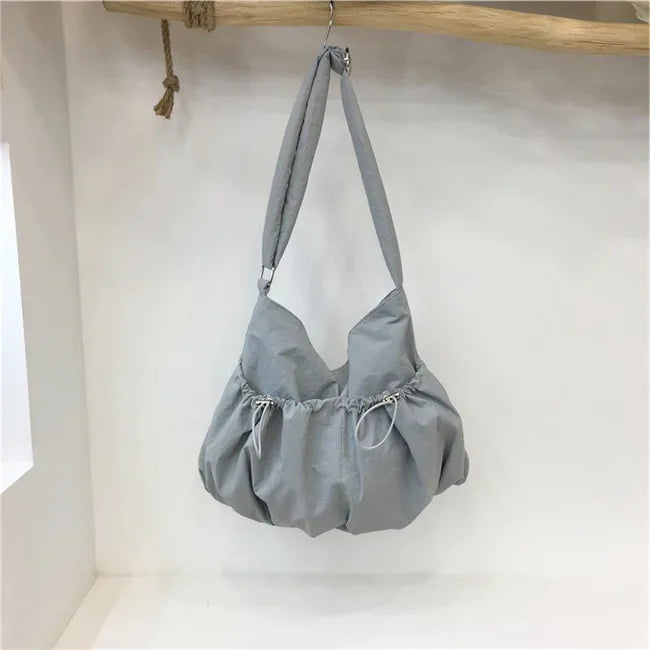 Ingvn  On-Season Korean Style Niche Pleated Crossbody Bag Cloud Bag Casual Lightweight Hundred Shoulder Nylon Cloth Female Tote Bag