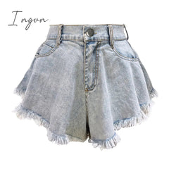 Ingvn - New Women Denim Shorts With Holes And High Waist Loose Tassel Jeans S-XXL