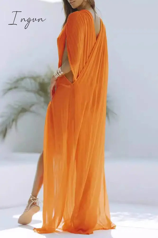 Ingvn - Sexy Solid Color See-Through Slit Swimwears Cover Up