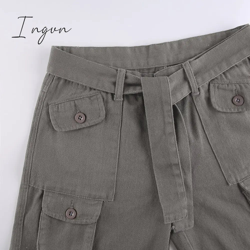 Ingvn - Hot Sell Quality Grunge Streetwear Cargo Pants Woman Low Waist Baggy Mom Jeans Vintage 90s Hippie Wide Leg Denim Trousers Korean Outfits