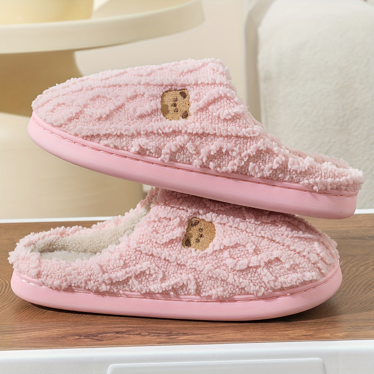 Cozy Stripe Fuzzy Slippers - Soft Fabric Upper, Non-Slip TPR Sole, Slip-On Design, Warm and Plush for Winter, Casual Stripe Pattern, Fabric Insole, Positioning Printing, All-Season Wear