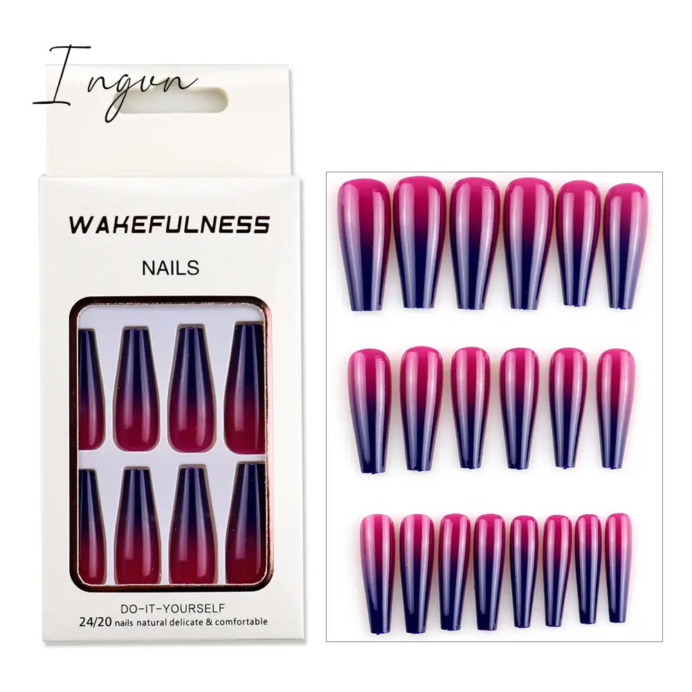Nails STILETTO Fake Nail Tips 12pcs/Box Metallic False Nail Art Manicure Press on Nails Mirror Look
