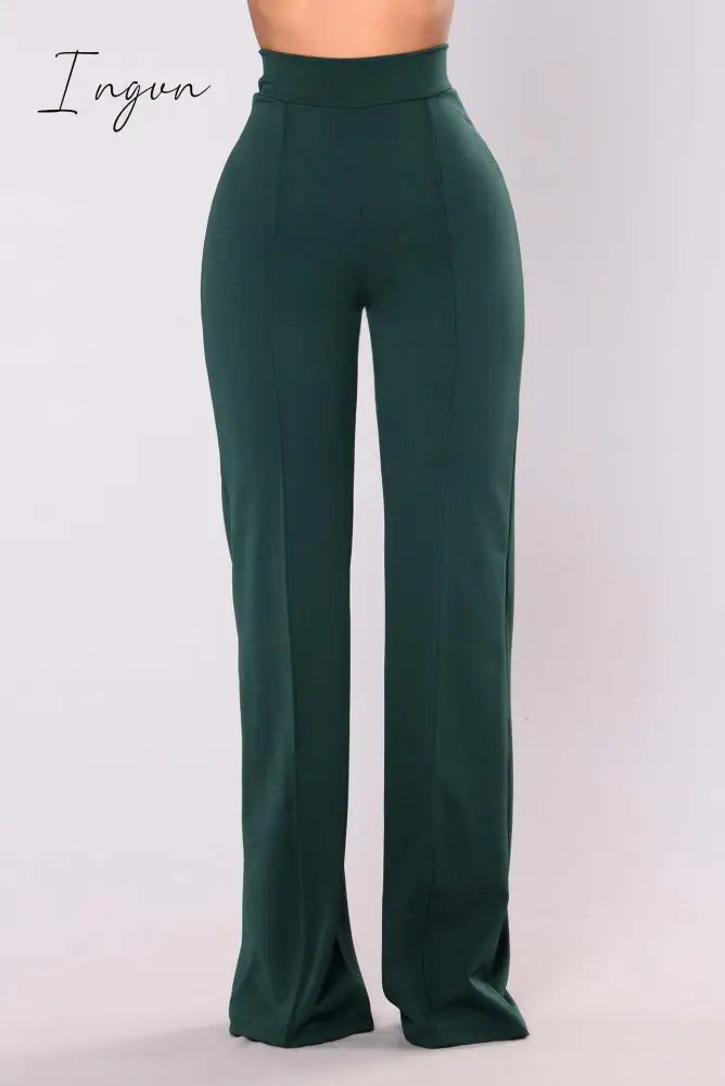 Ingvn - Spring  Autumn New Slim Solid Tone Flare Pants Fashion Korean Version Elastic Waist Street Dress Women Suit Wide Leg Pants