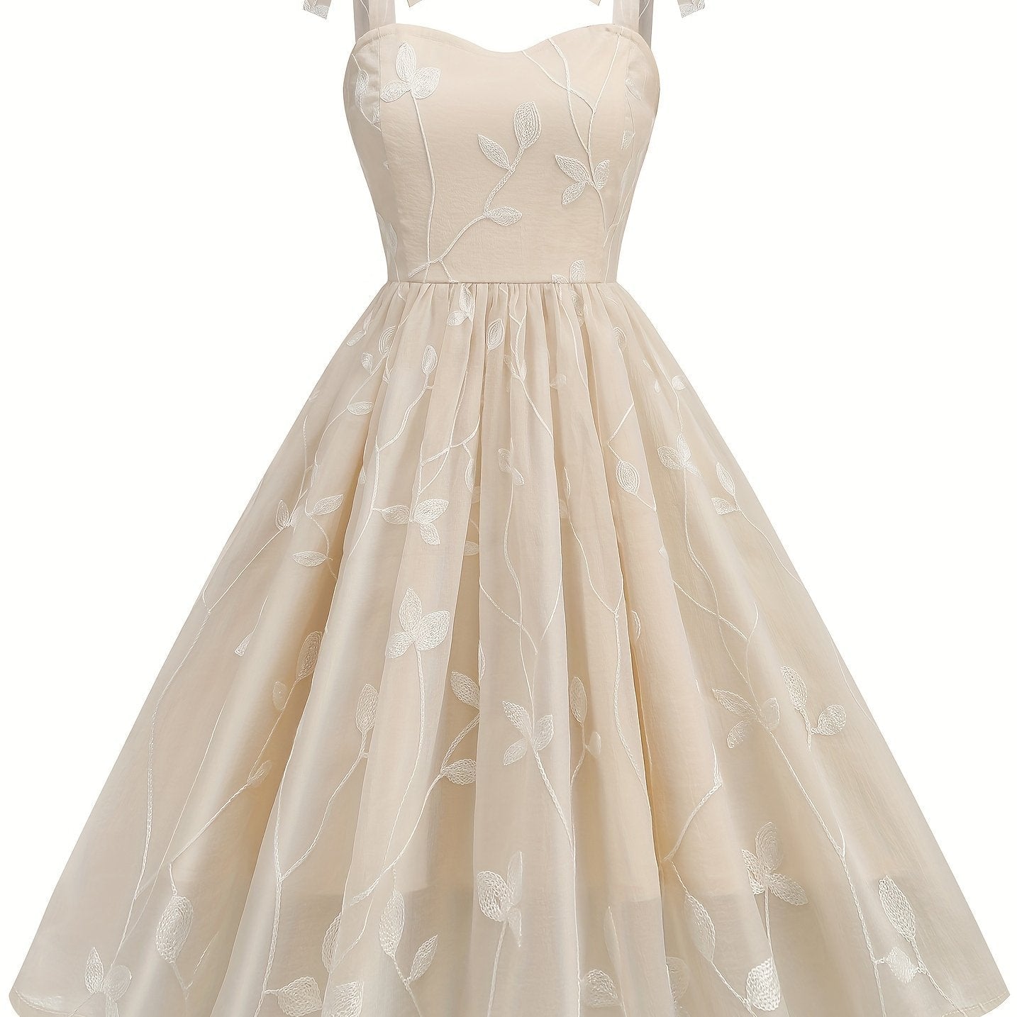 New Women'S Embroidered Mesh Tie-Up Dress