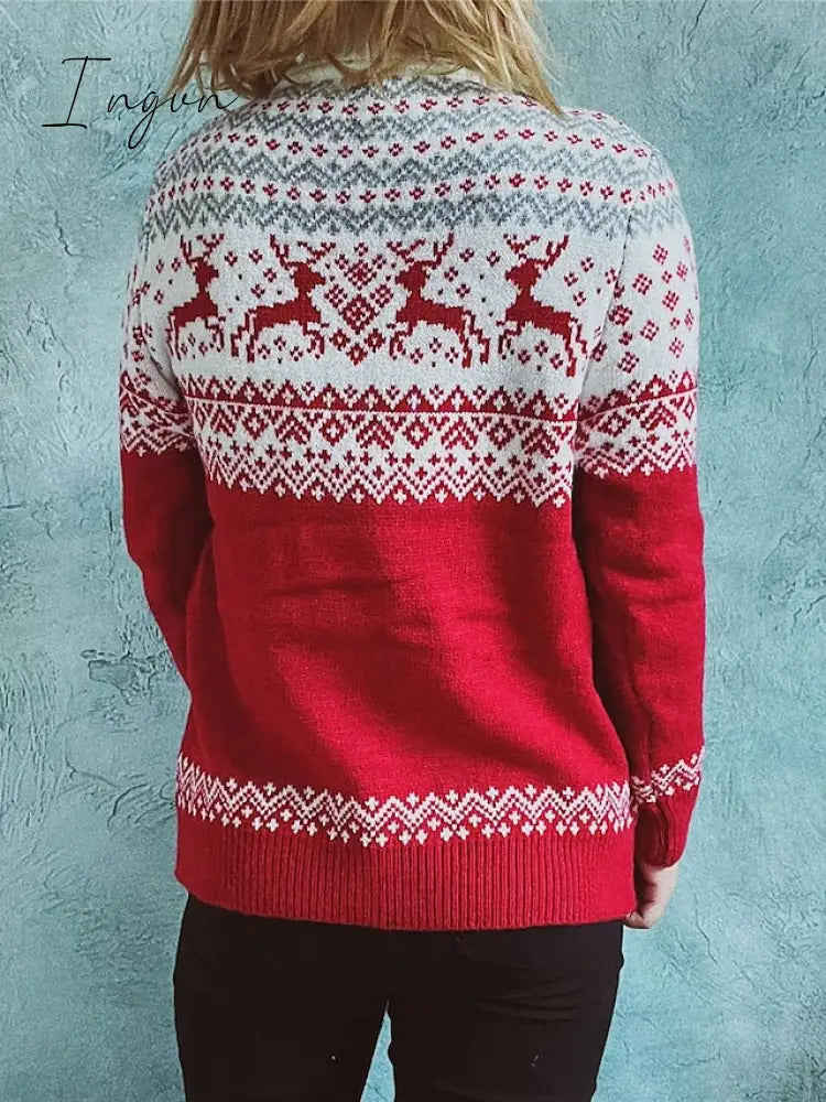 Ingvn - Women's Ugly Christmas Sweater Pullover Sweater Jumper Jumper Ribbed Knit Patchwork Geometric Turtleneck Stylish Casual Christmas Daily Fall Winter Red S M L