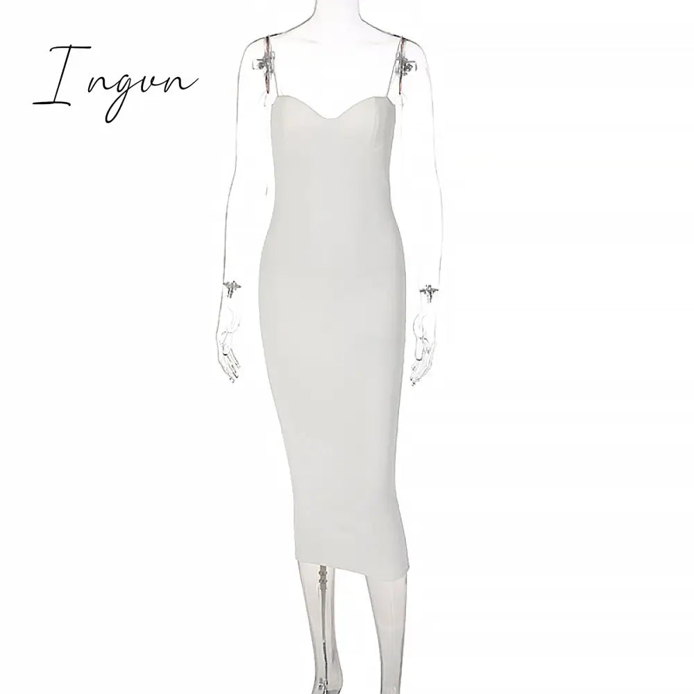 Ingvn - Straps Bodycon Sexy Prom Midi Dress for Women's Summer Elegant Evening Party White Backless Slip Long Dresses Woman Clothes