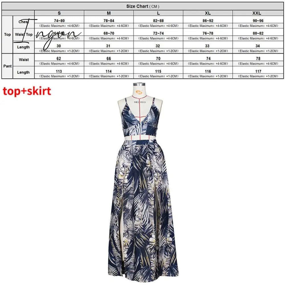 Ingvn - Stigende Women Bohemian Palm Leaf Maxi Dress Sexy High Split Summer Beach Halter Dress Casual Sleeveless Bandage Long Dress