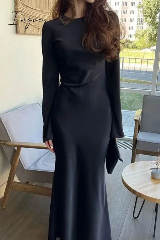 Ingvn - Elegant Simplicity Solid Patchwork O Neck One Step Skirt Dresses