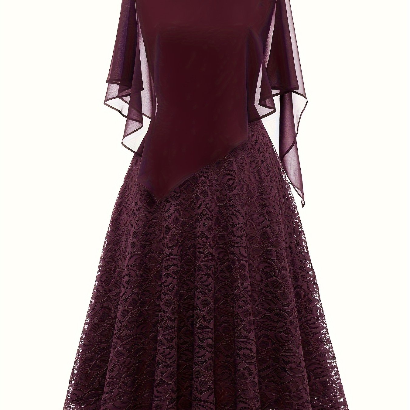 Solid Lace Chiffon Maxi Dress, Elegant Short Sleeve Dress For Wedding Party, Women's Clothing