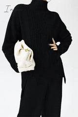 Ingvn - Casual Solid Slit Turtleneck Long Sleeve Two Pieces