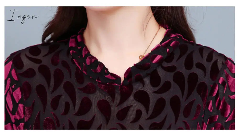 Ingvn - High Quality Fashion Vintage Velvet Dress Winter Dresses Women Long Sleeve Evening Party Dress For Middle Age Mom Vestidos
