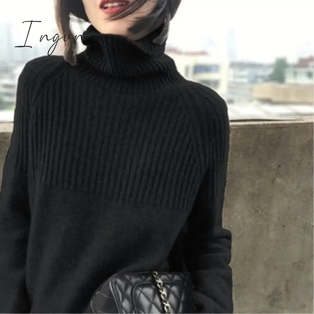 Ingvn - Ladies Sweater 2023 New In High Collar Autumn/Winter Women's Pullovers Sweater Solid Color Loose Women's Winter Blouse Jumpers