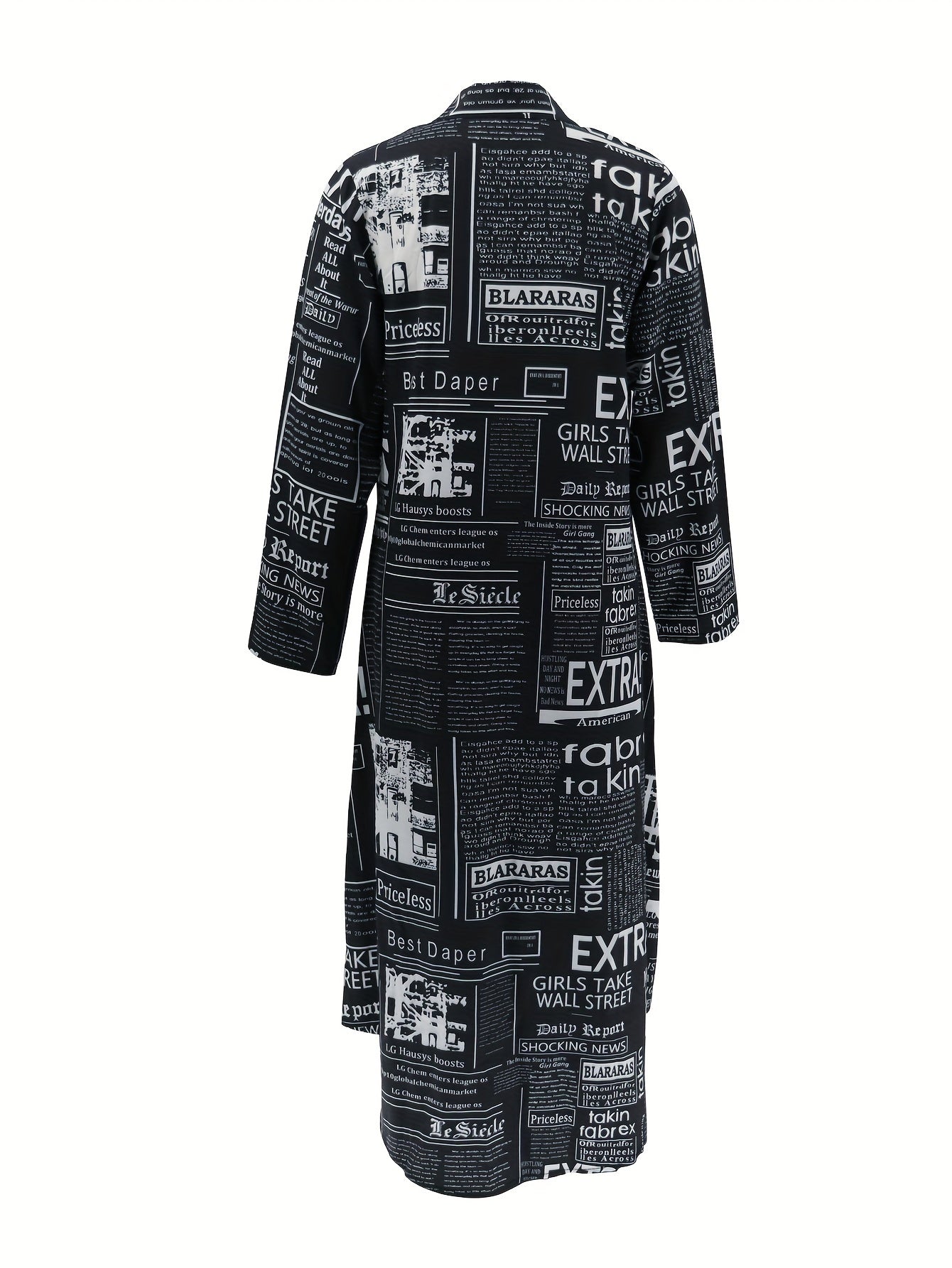 Chic Newspaper Print Womens Dress - Versatile Button-Down Style with Flattering Long Sleeves - A Fashionable Everyday Shirt Dress for Your Wardrobe