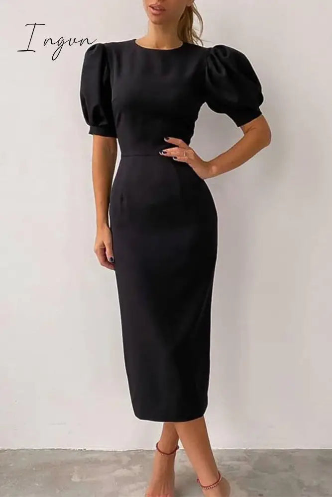 Ingvn - Elegant Solid Patchwork O Neck A Line Dresses