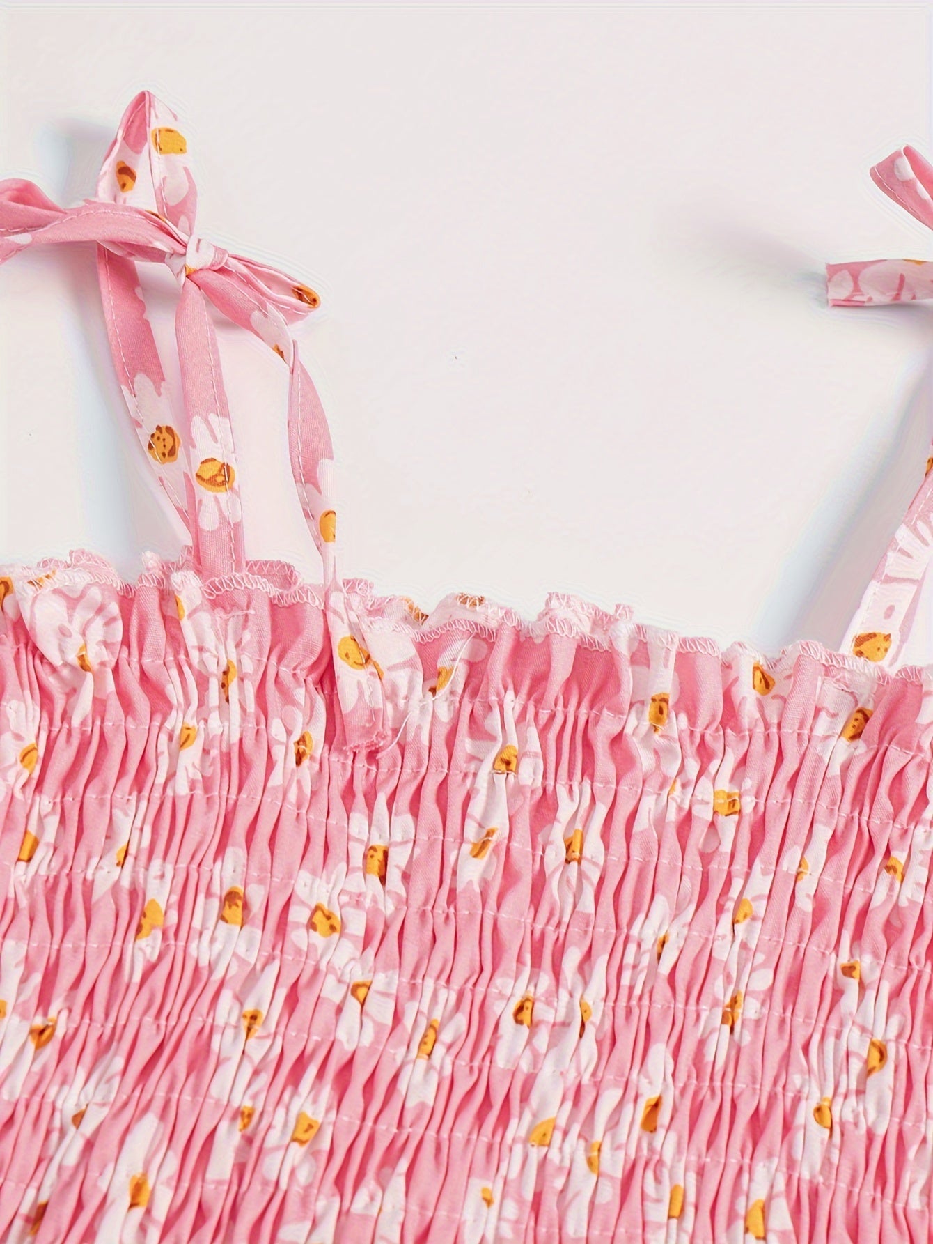 Cotton Little Girls Brief Slip Dress - Shirred, Random Daisy Print, Non-Stretch, Regular Fit, Cute Style - Perfect for Summer Beach Vacation and Outdoor Play