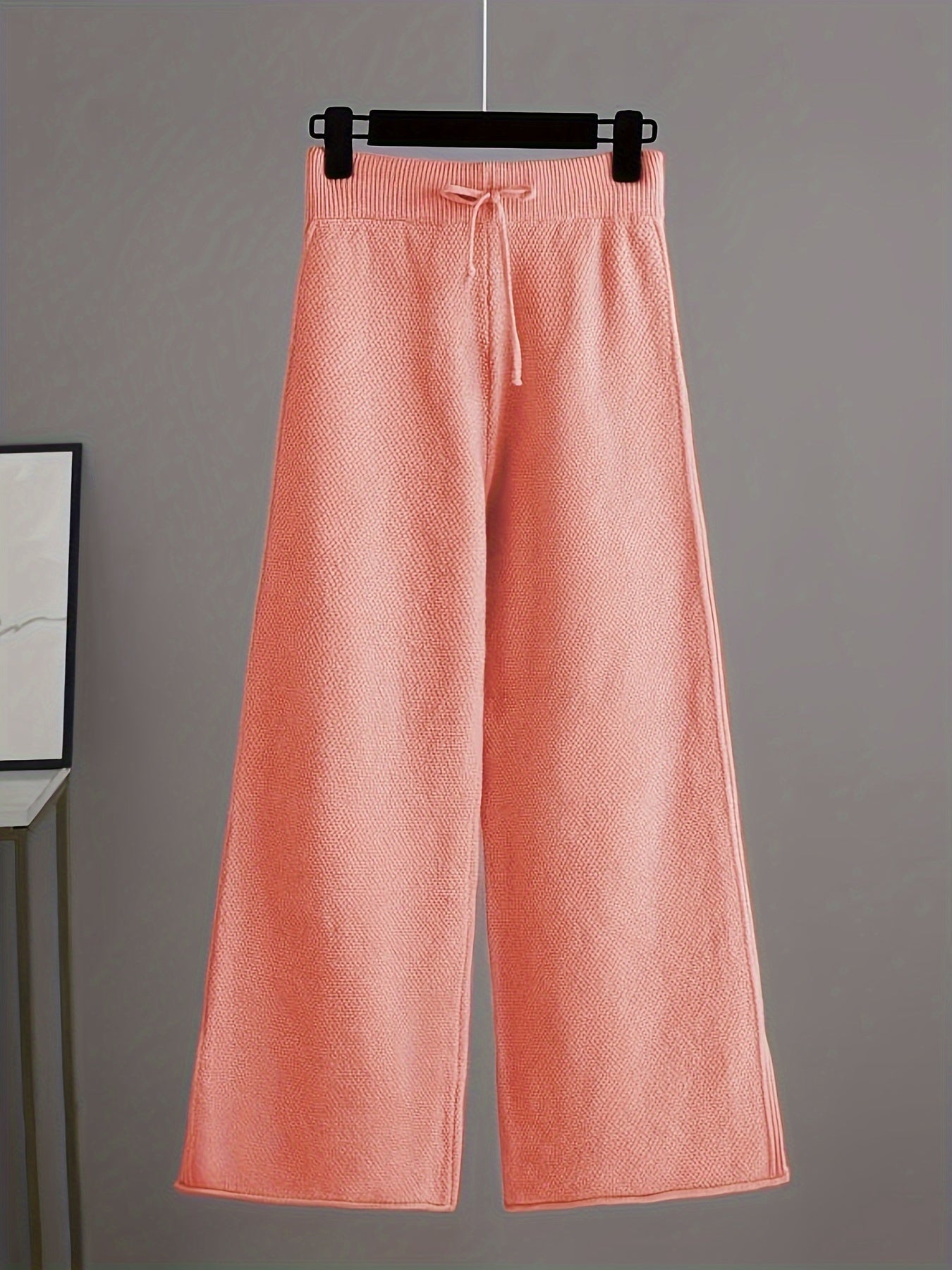 Cozy Knit Pants Set - Soft Long Sleeve Crew Neck Drop Shoulder Sweater, Drawstring Waist Wide Leg Pants, Comfortable Women's Clothing Outfit for Casual Daily Wear - Autumn Winter Fashion Essentials